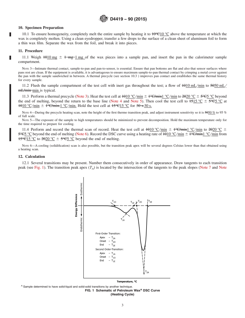 REDLINE ASTM D4419-90(2015) - Standard Test Method for  Measurement of Transition Temperatures of Petroleum Waxes by  Differential Scanning Calorimetry (DSC)