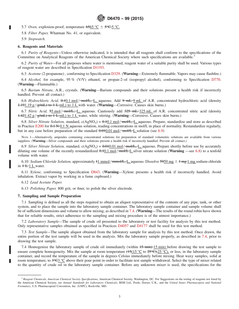 REDLINE ASTM D6470-99(2015) - Standard Test Method for  Salt in Crude Oils (Potentiometric Method)