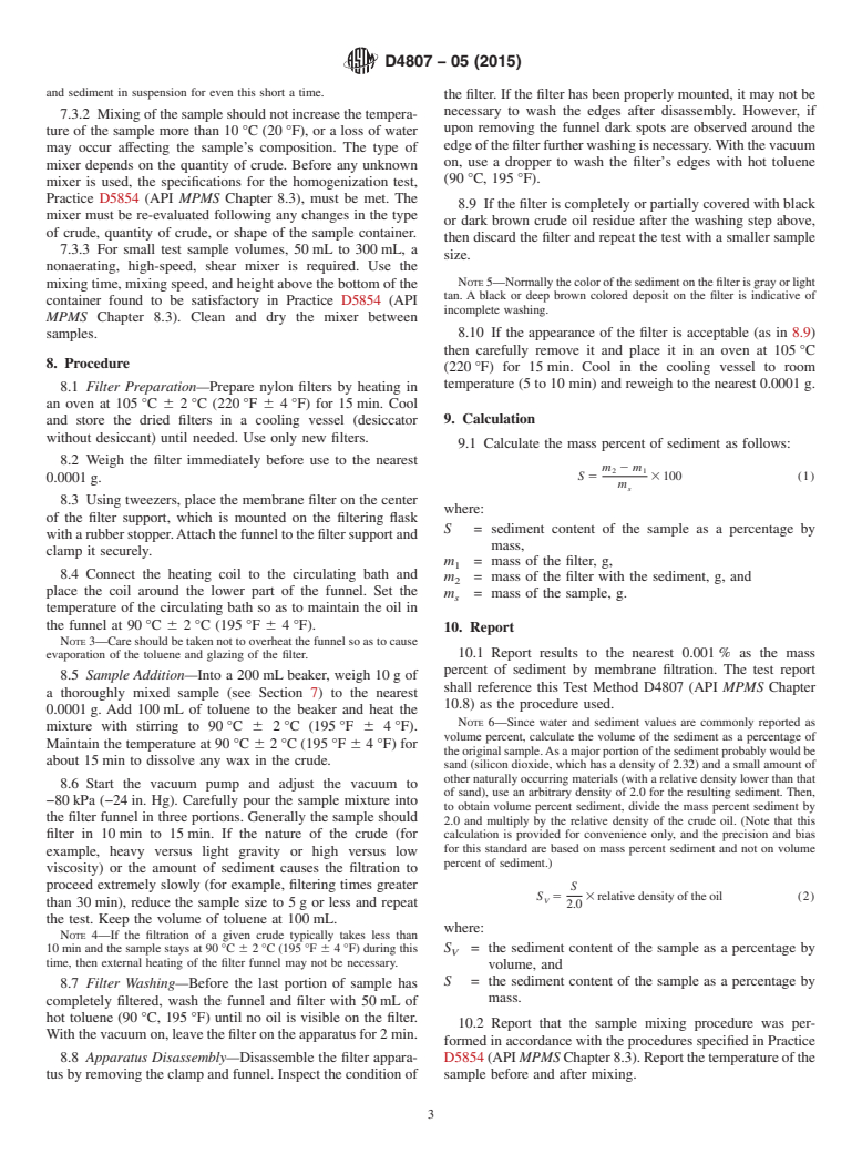 ASTM D4807-05(2015) - Standard Test Method for Sediment in Crude Oil by Membrane Filtration