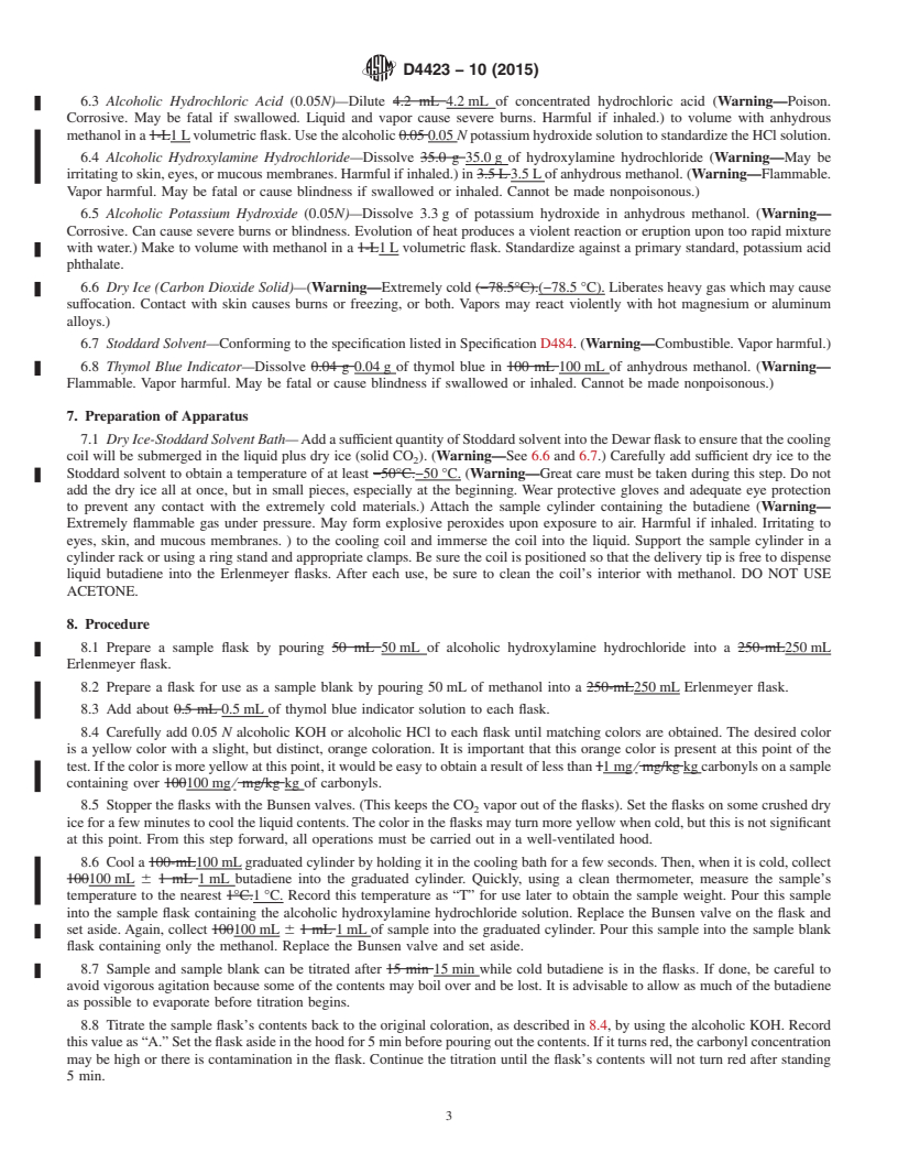 REDLINE ASTM D4423-10(2015) - Standard Test Method for  Determination of Carbonyls in C<inf>4</inf> Hydrocarbons