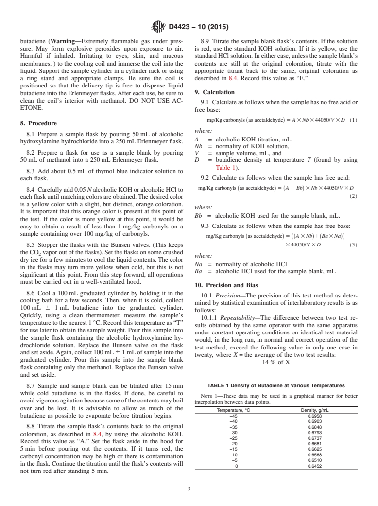 ASTM D4423-10(2015) - Standard Test Method for  Determination of Carbonyls in C<inf>4</inf> Hydrocarbons