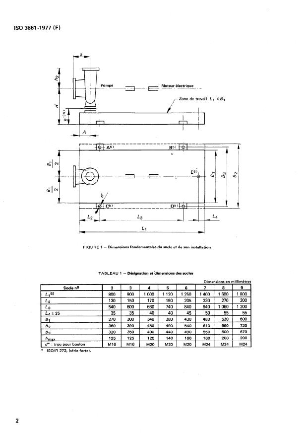 ISO 3661:1977 ISO 3661:1977 - Pompes centrifuges a aspiration en bout -- Dimensions relatives aux socles et a l'installation - Page 4 preview