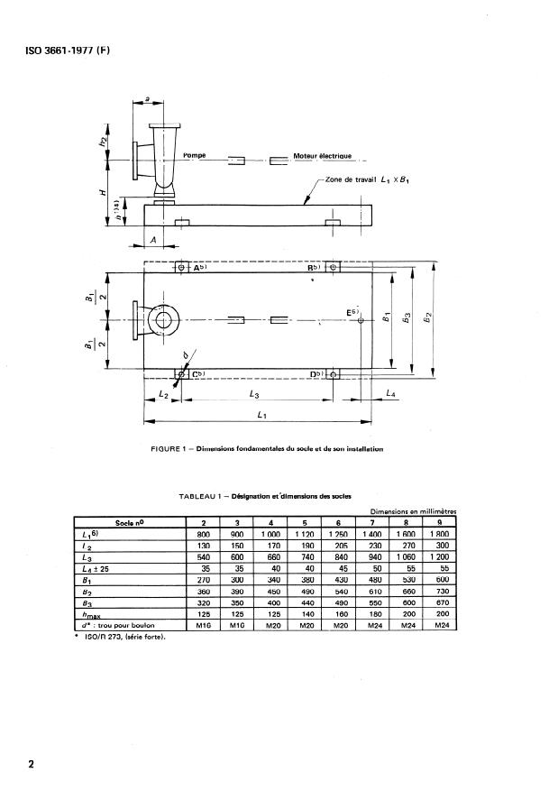 ISO 3661:1977 ISO 3661:1977 - Pompes centrifuges a aspiration en bout -- Dimensions relatives aux socles et a l'installation - Page 4 preview