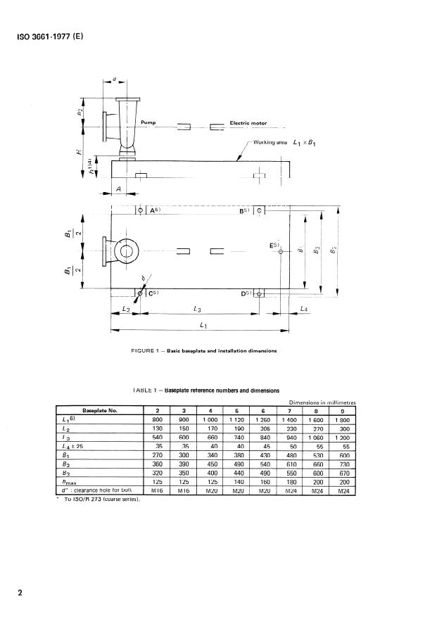 ISO 3661:1977 ISO 3661:1977 - End-suction centrifugal pumps -- Baseplate and installation dimensions - Page 4 preview