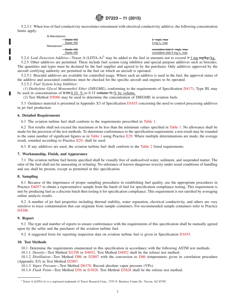 REDLINE ASTM D7223-11(2015) - Standard Specification for  Aviation Certification Turbine Fuel