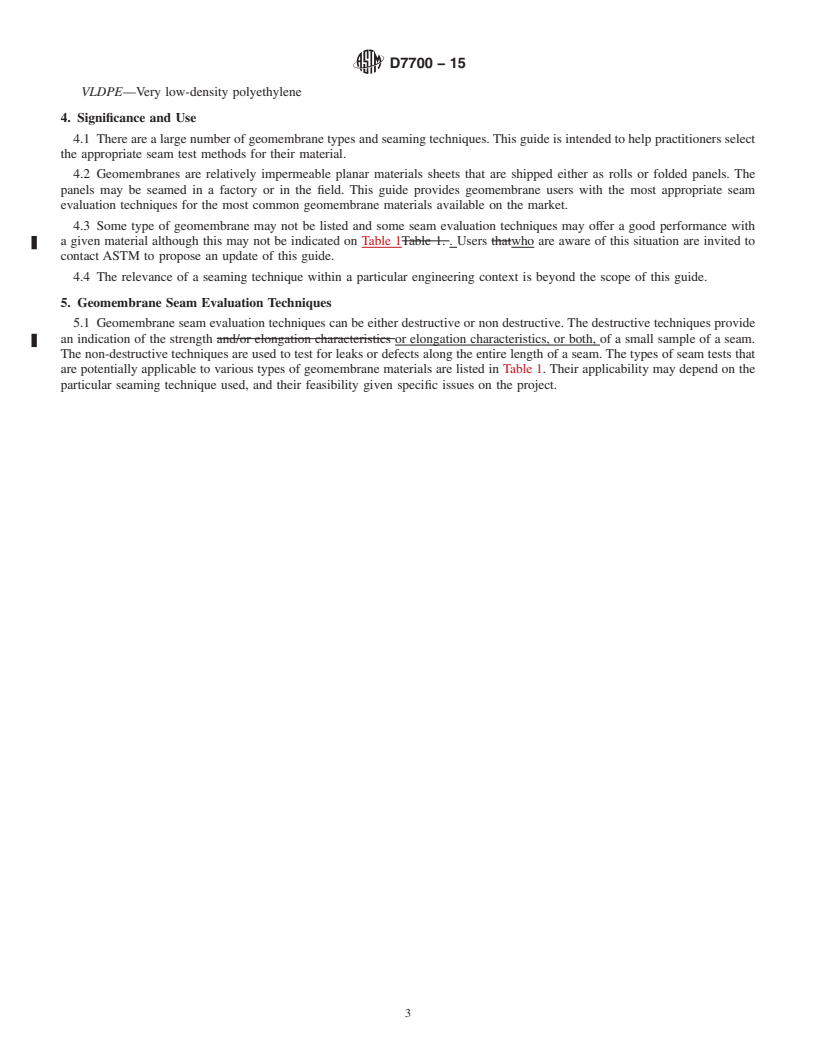 REDLINE ASTM D7700-15 - Standard Guide for Selecting Test Methods for Geomembrane Seams