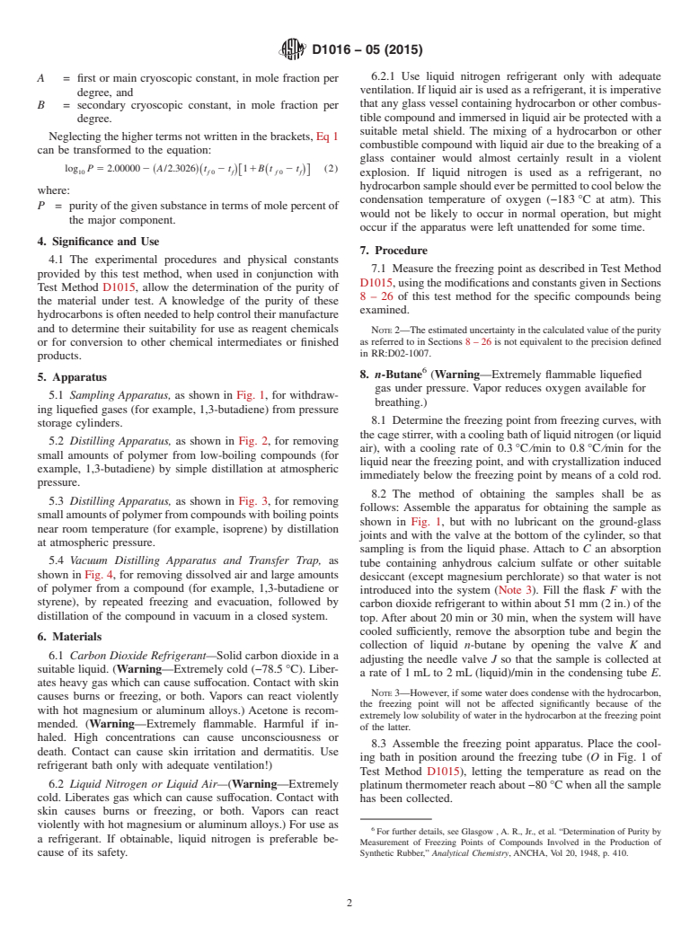 ASTM D1016-05(2015) - Standard Test Method for  Purity of Hydrocarbons from Freezing Points (Withdrawn 2019)