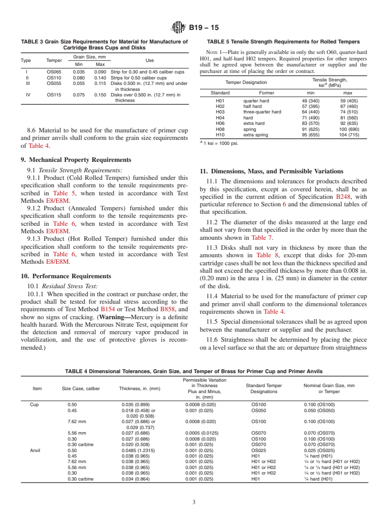 ASTM B19-15 - Standard Specification for Cartridge Brass Sheet, Strip, Plate, Bar, and Disks