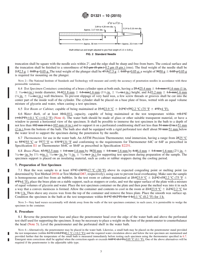 REDLINE ASTM D1321-10(2015) - Standard Test Method for  Needle Penetration of Petroleum Waxes