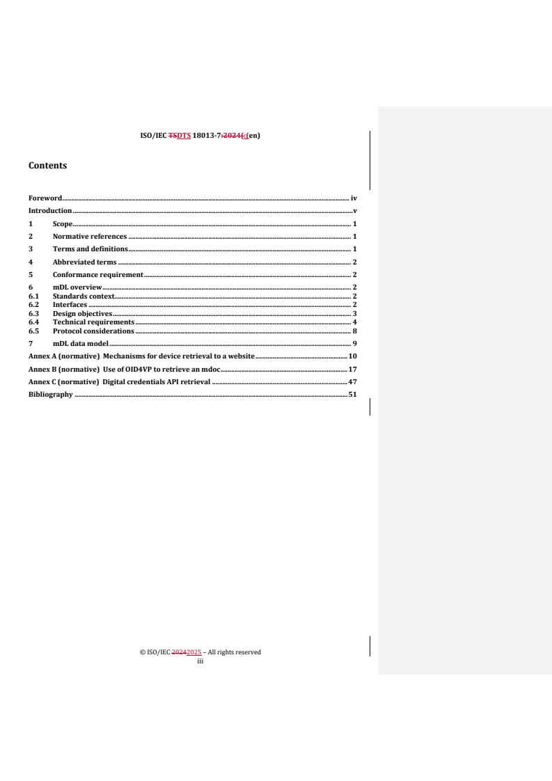 REDLINE ISO/IEC DTS 18013-7 - Personal identification — ISO-compliant driving licence — Part 7: Mobile driving licence (mDL) add-on functions
Released:7. 02. 2025
