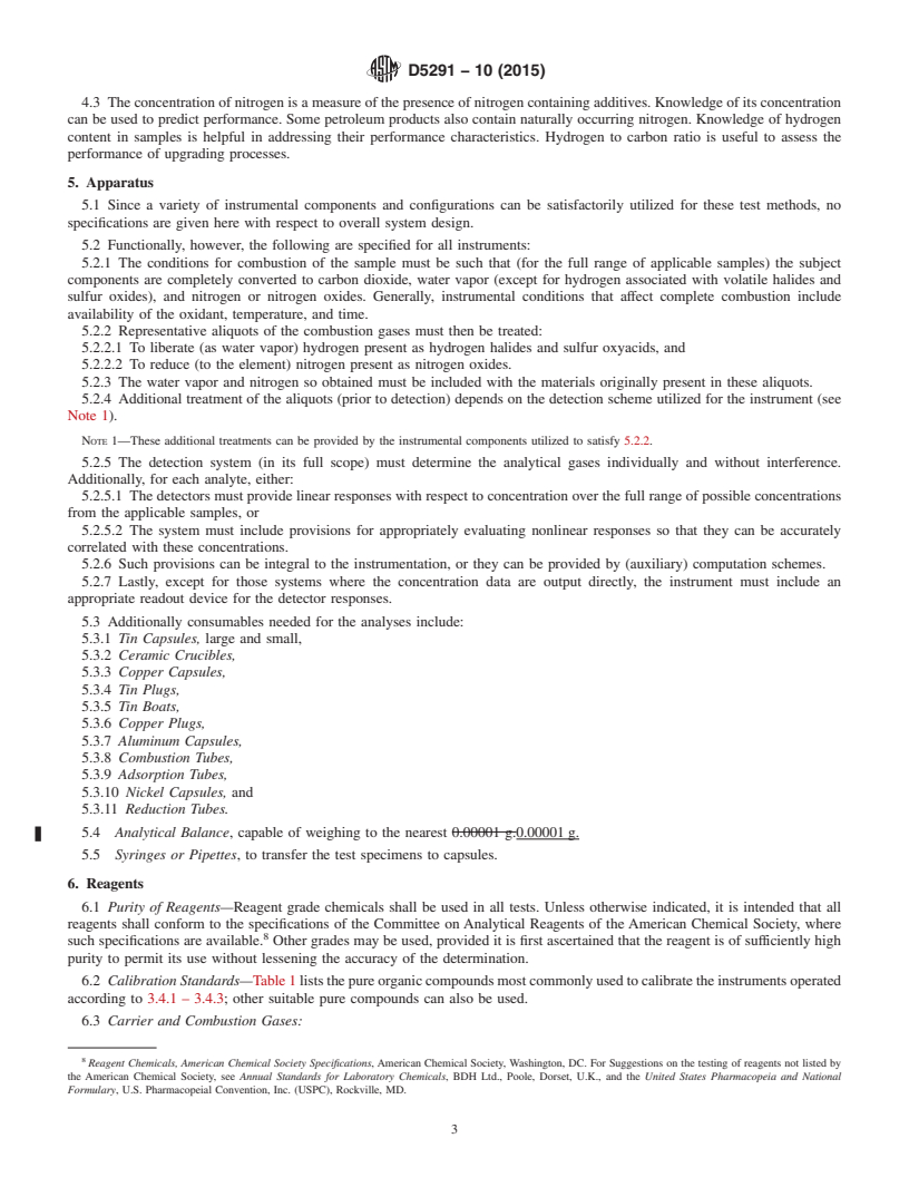 REDLINE ASTM D5291-10(2015) - Standard Test Methods for  Instrumental Determination of Carbon, Hydrogen, and Nitrogen   in Petroleum Products and Lubricants