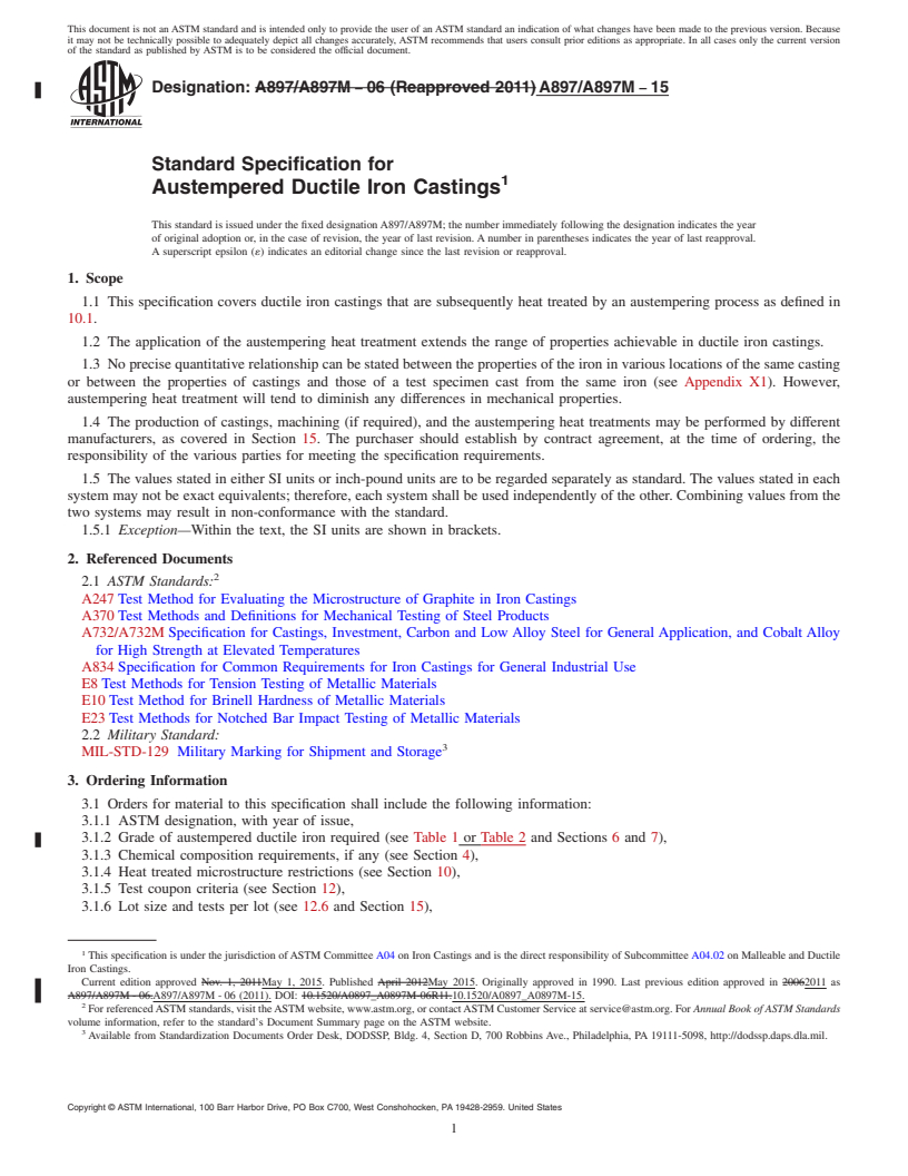 REDLINE ASTM A897/A897M-15 - Standard Specification for  Austempered Ductile Iron Castings