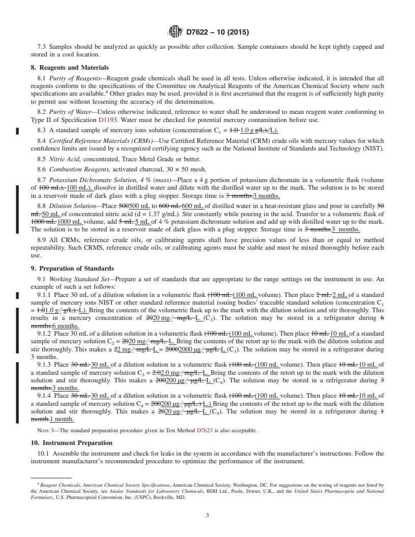 REDLINE ASTM D7622-10(2015) - Standard Test Method for  Total Mercury in Crude Oil Using Combustion and Direct Cold  Vapor Atomic Absorption Method with Zeeman Background Correction