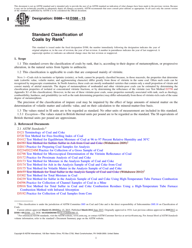 REDLINE ASTM D388-15 - Standard Classification of  Coals by Rank