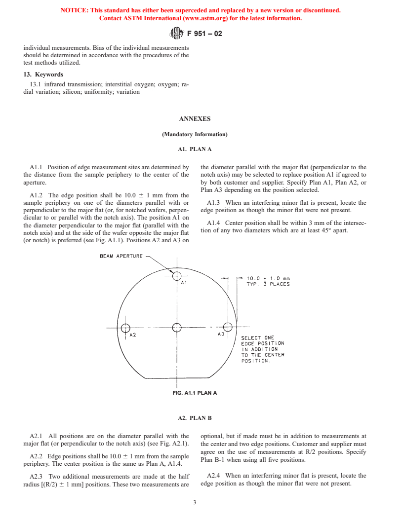 ASTM F951-02 - Standard Test Method for Determination of Radial Interstitial Oxygen Variation in Silicon Wafers (Withdrawn 2003)