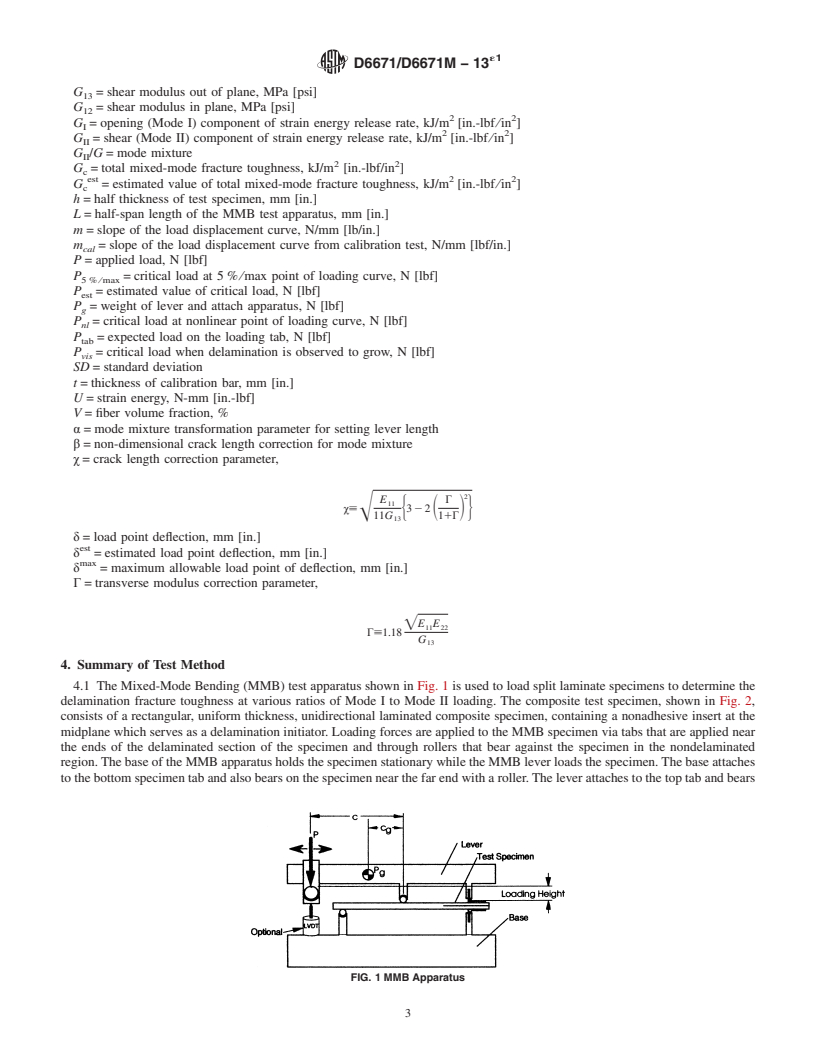 REDLINE ASTM D6671/D6671M-13e1 - Standard Test Method for  Mixed Mode I-Mode II Interlaminar Fracture Toughness of Unidirectional  Fiber Reinforced Polymer Matrix Composites