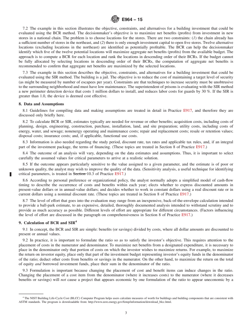 REDLINE ASTM E964-15 - Standard Practice for Measuring Benefit-to-Cost and Savings-to-Investment Ratios  for Buildings and Building Systems