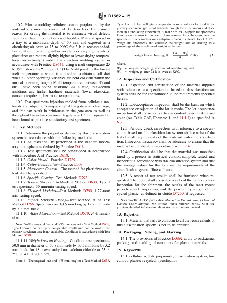 ASTM D1562-15 - Standard Classification System and Basis for Specification for Cellulose Acetate Propionate Molding and Extrusion Compounds  (CAP)