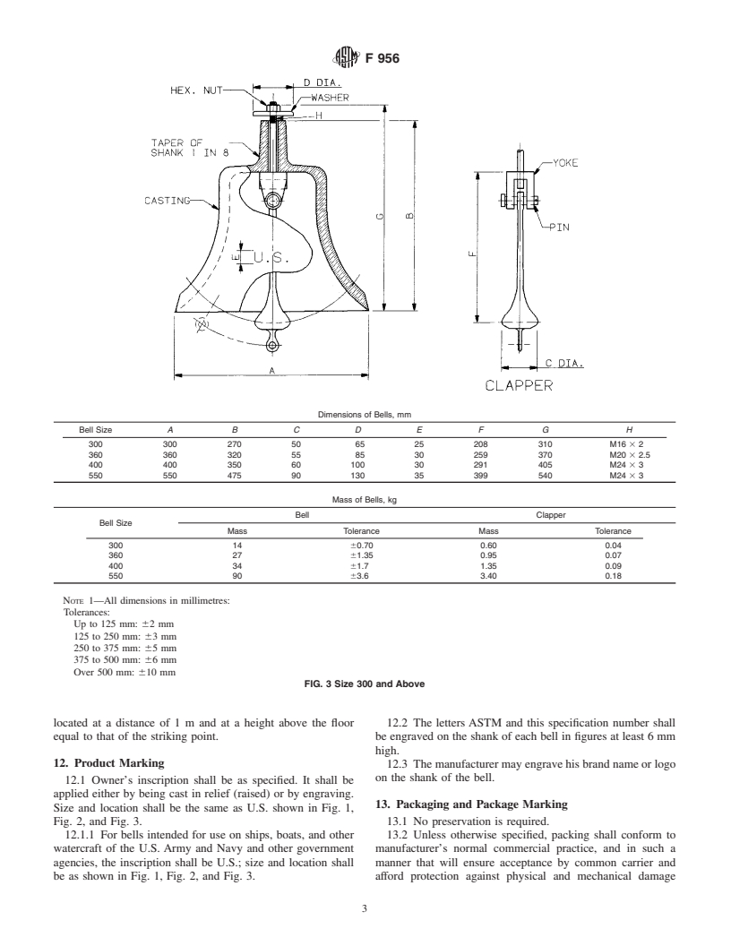 ASTM F956-91(2001) - Standard Specification for Bell, Cast, Sound Signalling