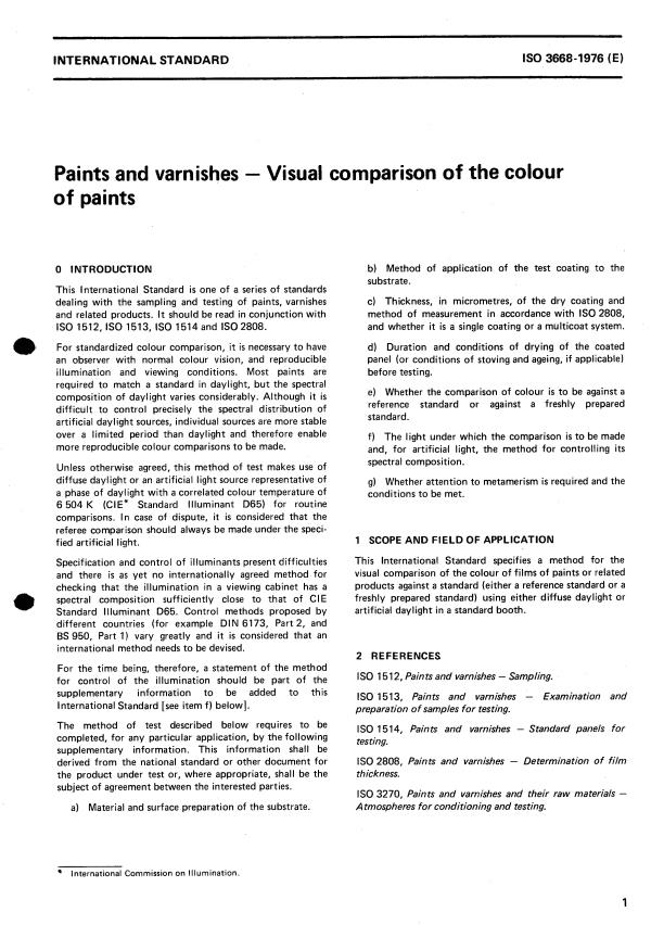 ISO 3668:1976 - Paints and varnishes -- Visual comparison of the colour of paints