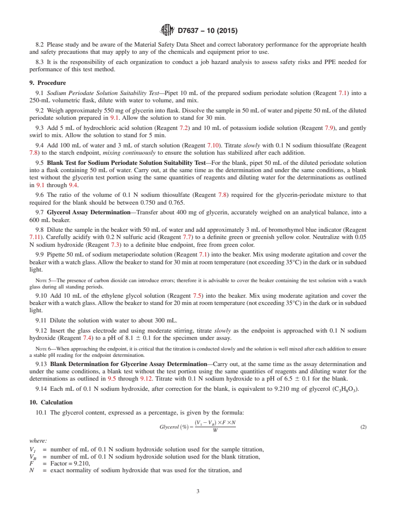 REDLINE ASTM D7637-10(2015) - Standard Test Method for Determination of Glycerin Assay by Titration (Sodium Meta Periodate)