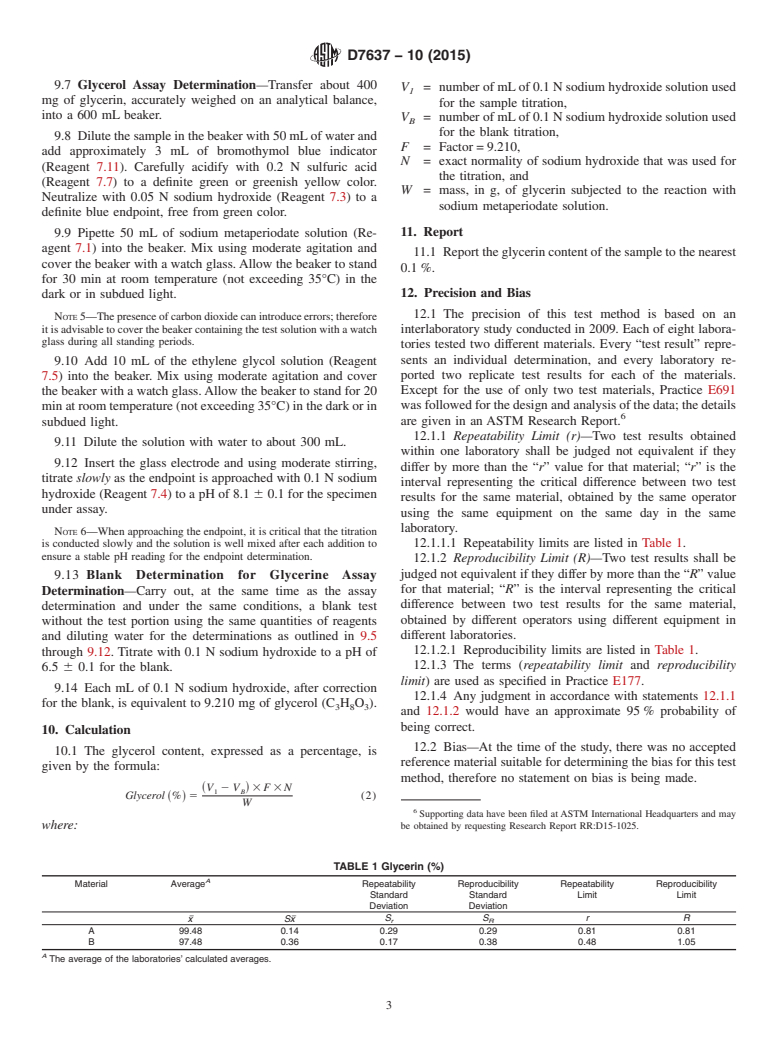 ASTM D7637-10(2015) - Standard Test Method for Determination of Glycerin Assay by Titration (Sodium Meta Periodate)