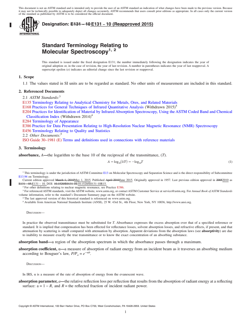 REDLINE ASTM E131-10(2015) - Standard Terminology Relating to Molecular Spectroscopy