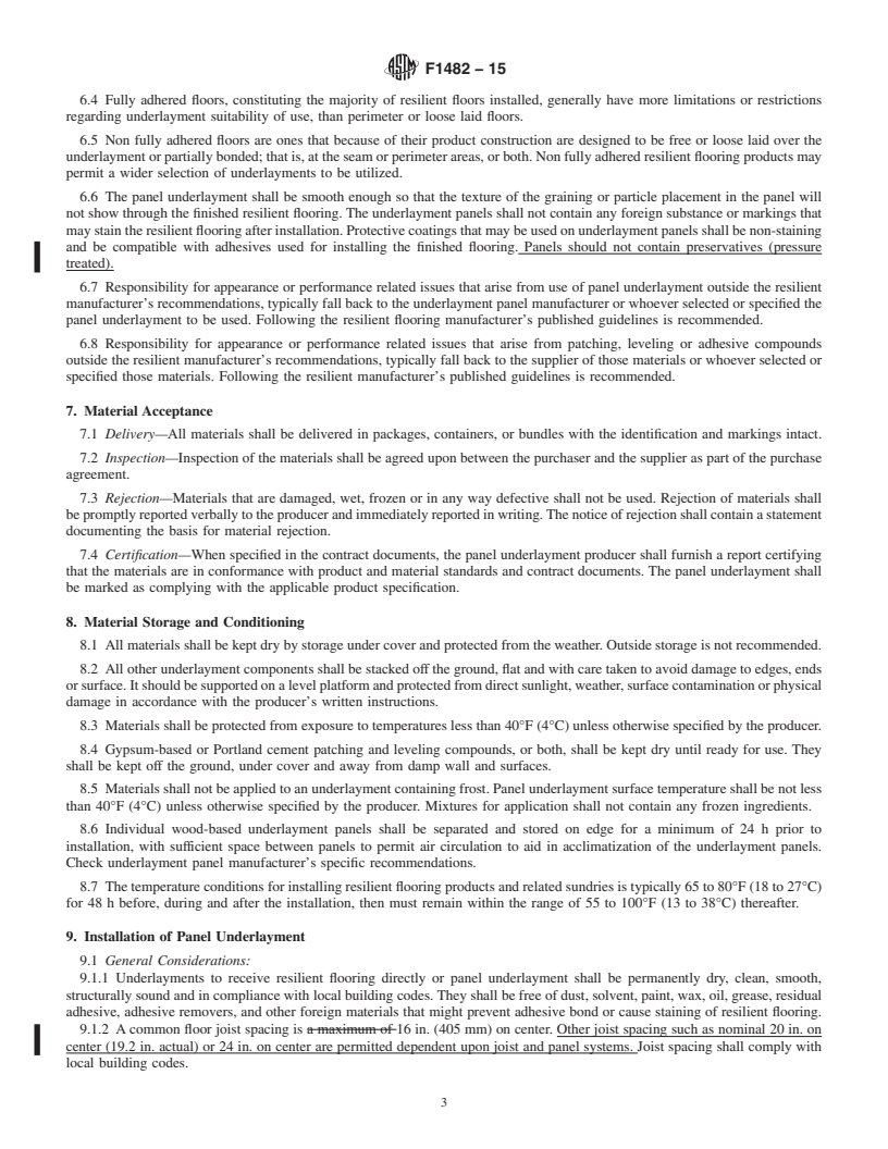 REDLINE ASTM F1482-15 - Standard Practice for  Installation and Preparation of Panel Type Underlayments to  Receive Resilient Flooring