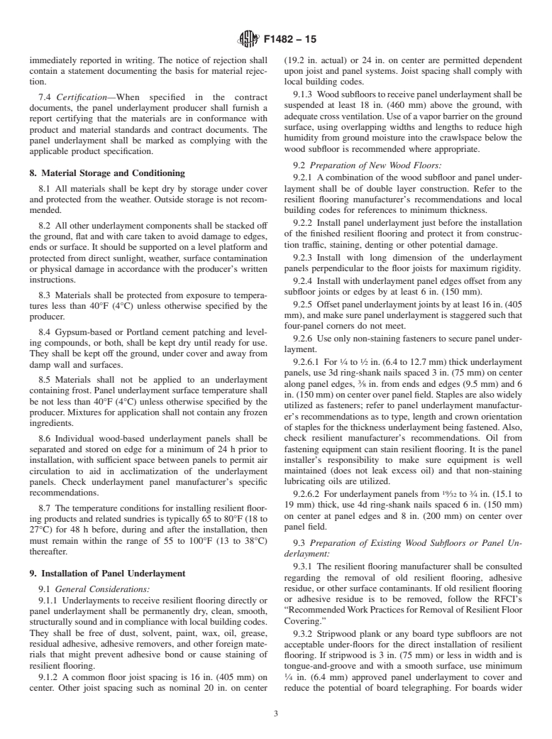 ASTM F1482-15 - Standard Practice for  Installation and Preparation of Panel Type Underlayments to  Receive Resilient Flooring