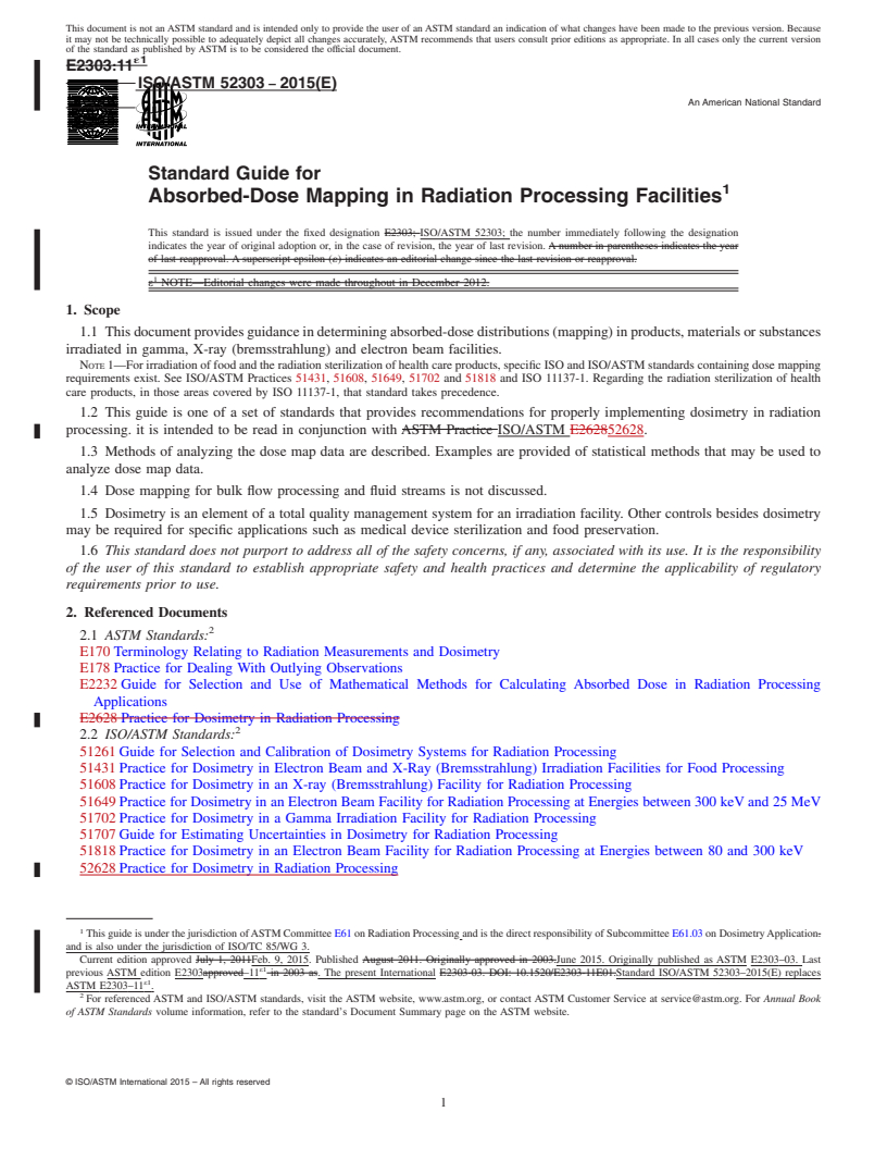 REDLINE ASTM ISO/ASTM52303-15 - Standard Guide for  Absorbed-Dose Mapping in Radiation Processing Facilities