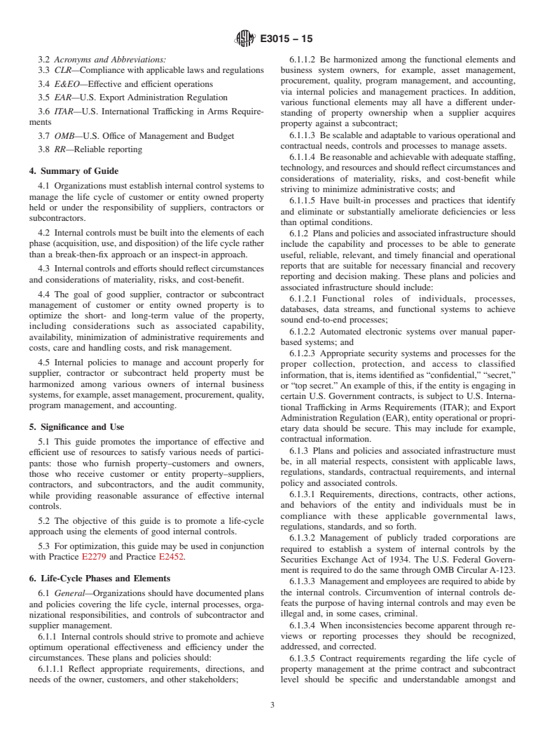 ASTM E3015-15 - Standard Guide for Management of Customer-Owned Property Assets in Possession  of Supplier, Contractor or Subcontractor