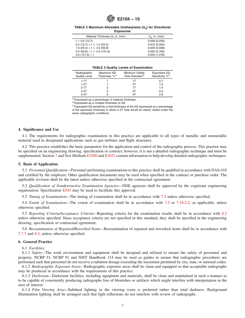 REDLINE ASTM E2104-15 - Standard Practice for  Radiographic Examination of Advanced Aero and Turbine Materials  and Components