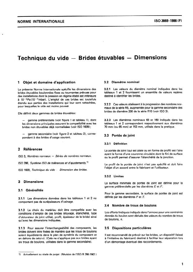ISO 3669:1986 - Technique du vide -- Brides étuvables -- Dimensions