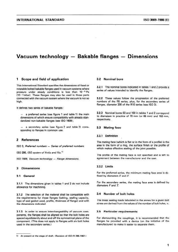 ISO 3669:1986 - Vacuum technology -- Bakable flanges -- Dimensions