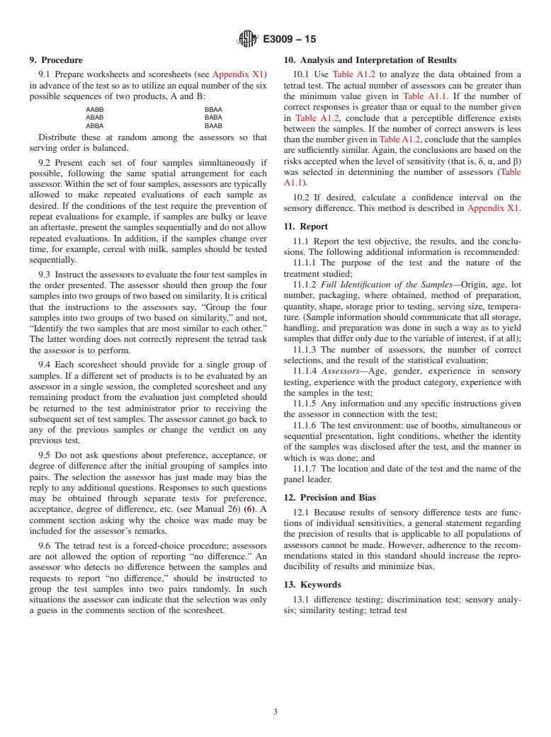 ASTM E3009-15 - Standard Test Method for Sensory Analysis&mdash;Tetrad Test