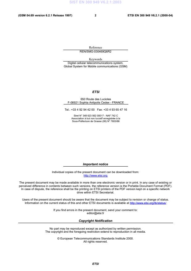 SIST EN 300 949 V6.2.1:2003 SIST EN 300 949 V6.2.1:2003 - Page 4 preview