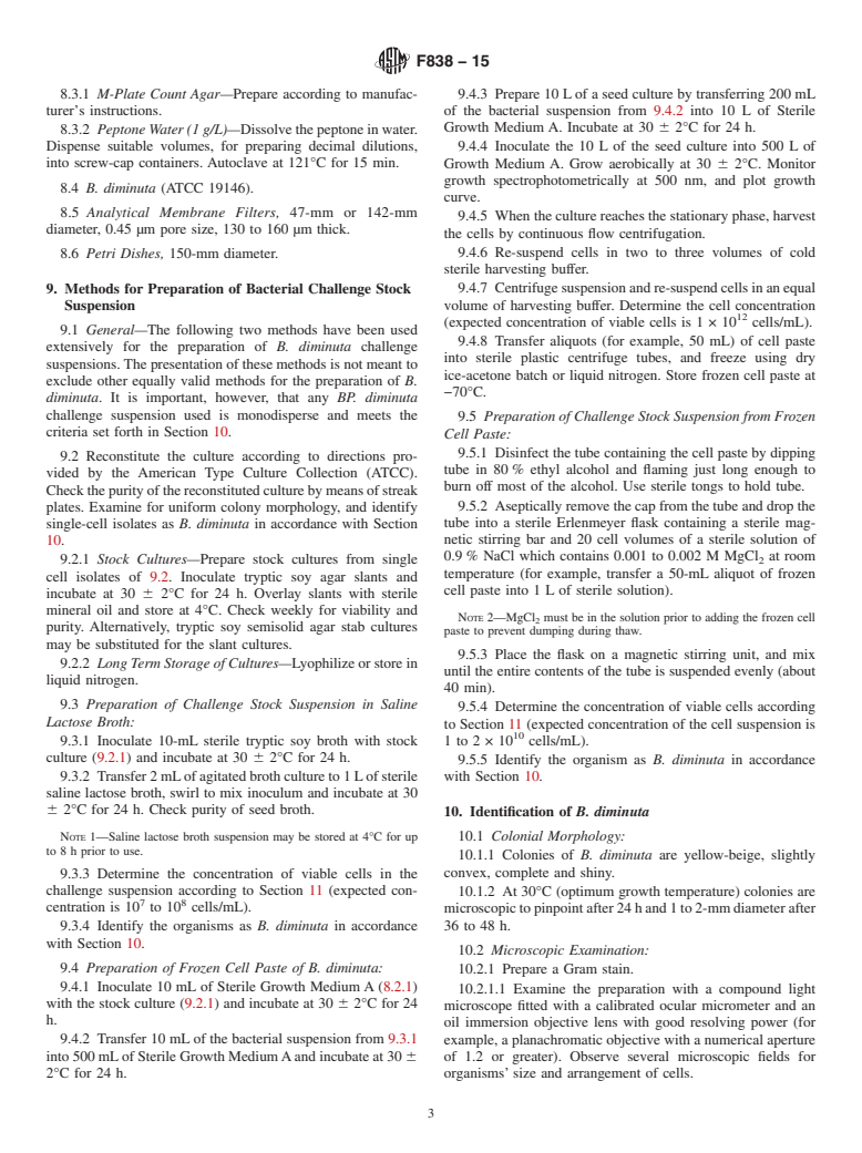 ASTM F838-15 - Standard Test Method for  Determining Bacterial Retention of Membrane Filters Utilized  for Liquid Filtration