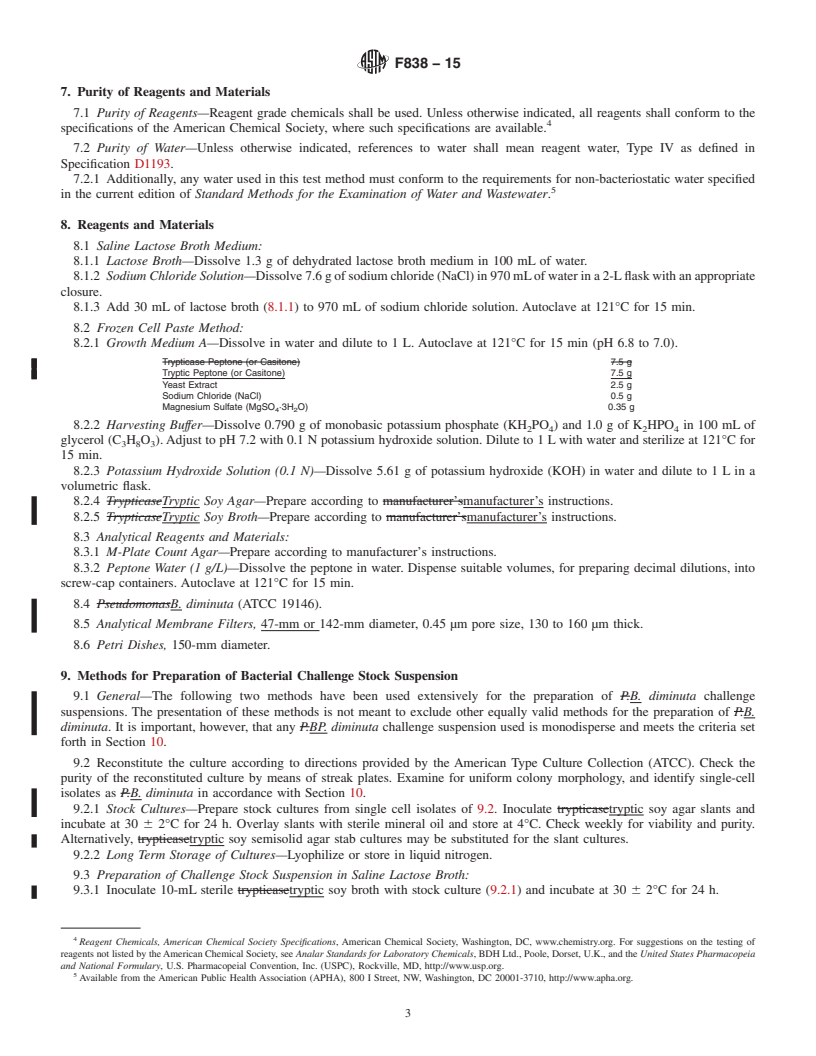 REDLINE ASTM F838-15 - Standard Test Method for  Determining Bacterial Retention of Membrane Filters Utilized  for Liquid Filtration