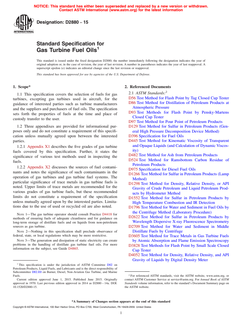 ASTM D2880-15 - Standard Specification for  Gas Turbine Fuel Oils