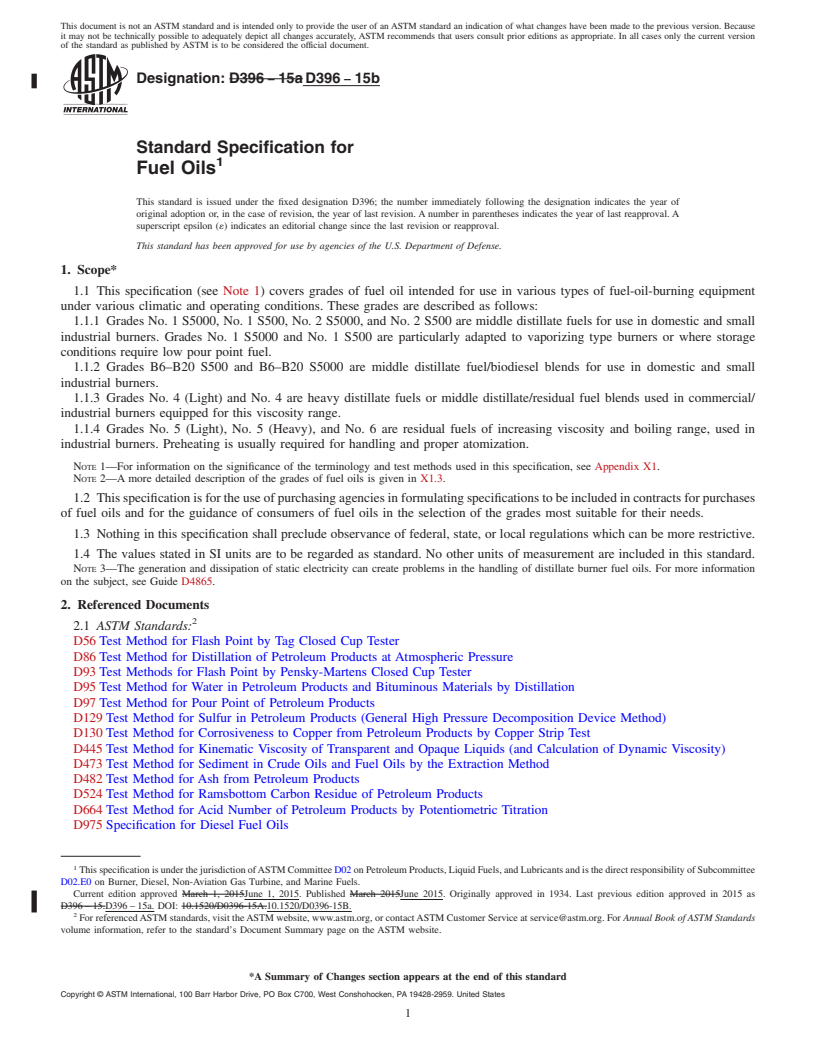 REDLINE ASTM D396-15b - Standard Specification for  Fuel Oils