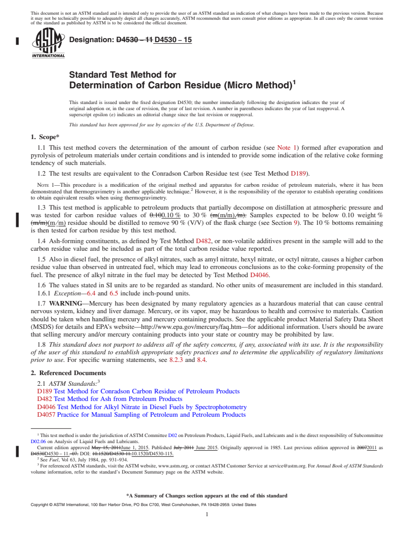 REDLINE ASTM D4530-15 - Standard Test Method for  Determination of Carbon Residue (Micro Method)