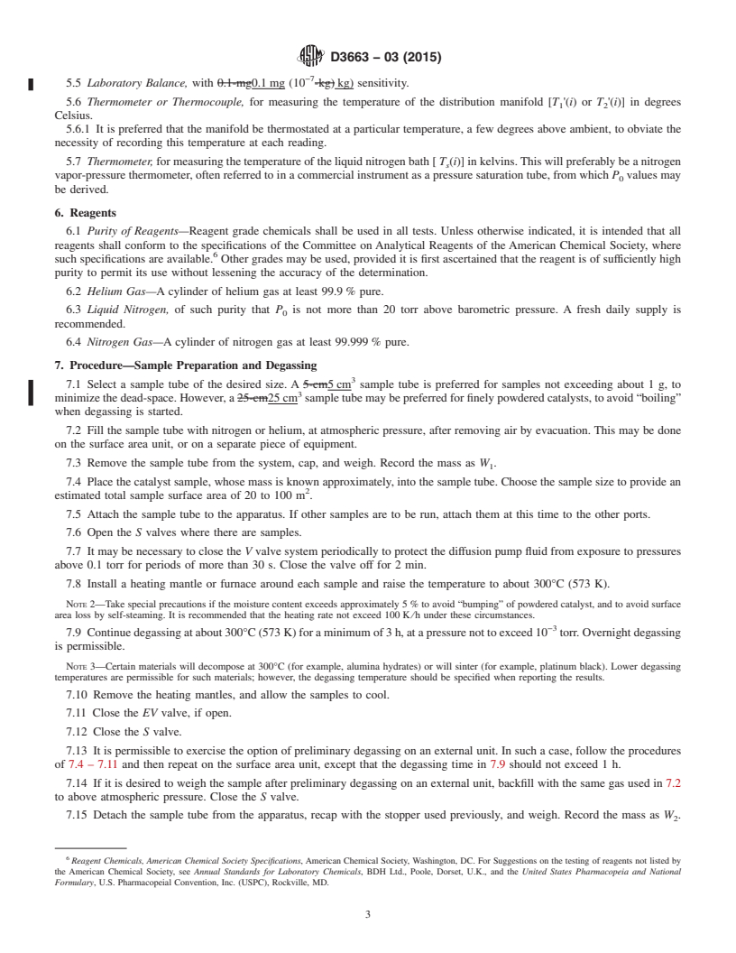 REDLINE ASTM D3663-03(2015) - Standard Test Method for  Surface Area of Catalysts and Catalyst Carriers