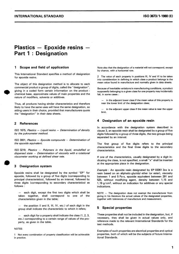 ISO 3673-1:1980 - Plastics -- Epoxide resins