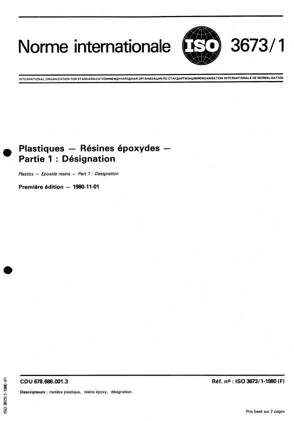 ISO 3673-1:1980 - Plastiques -- Résines époxydes