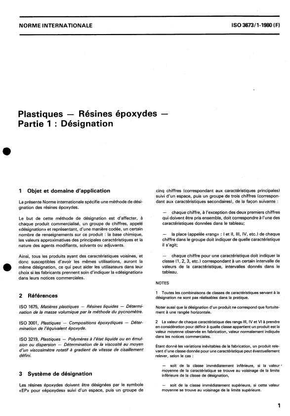 ISO 3673-1:1980 - Plastiques -- Résines époxydes