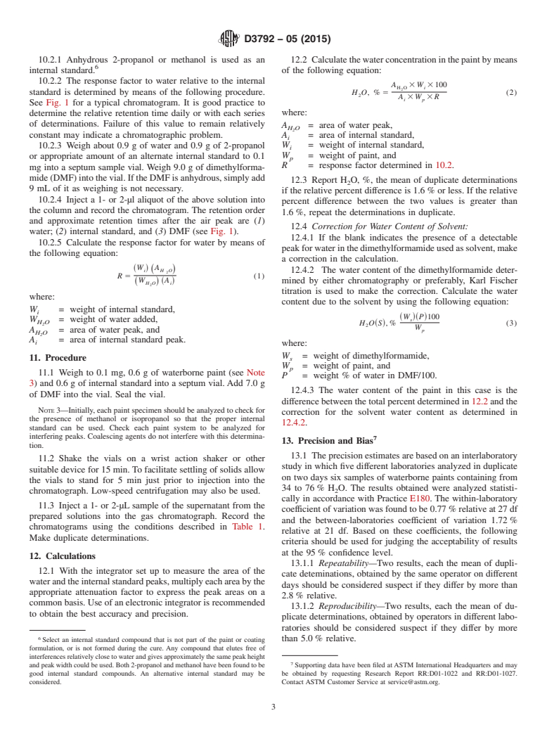 ASTM D3792-05(2015) - Standard Test Method for Water Content of Coatings by Direct Injection Into a Gas Chromatograph