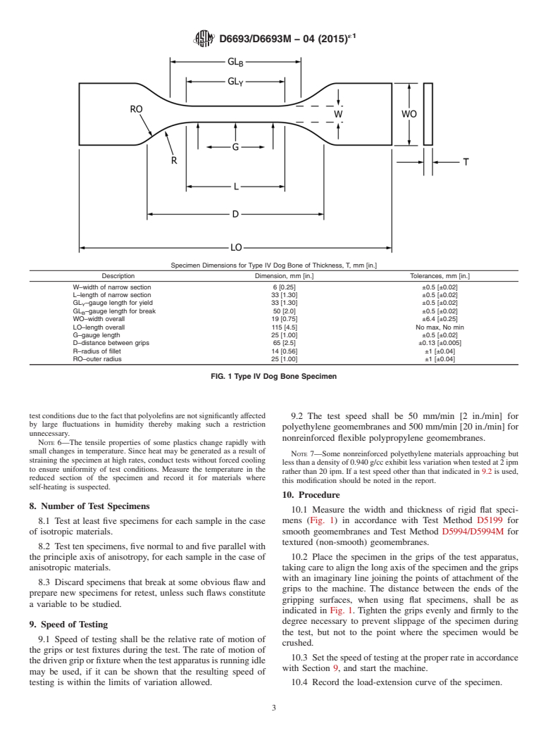 ASTM D6693/D6693M-04(2015)e1 - Standard Test Method for Determining Tensile Properties of Nonreinforced Polyethylene  and Nonreinforced Flexible Polypropylene Geomembranes