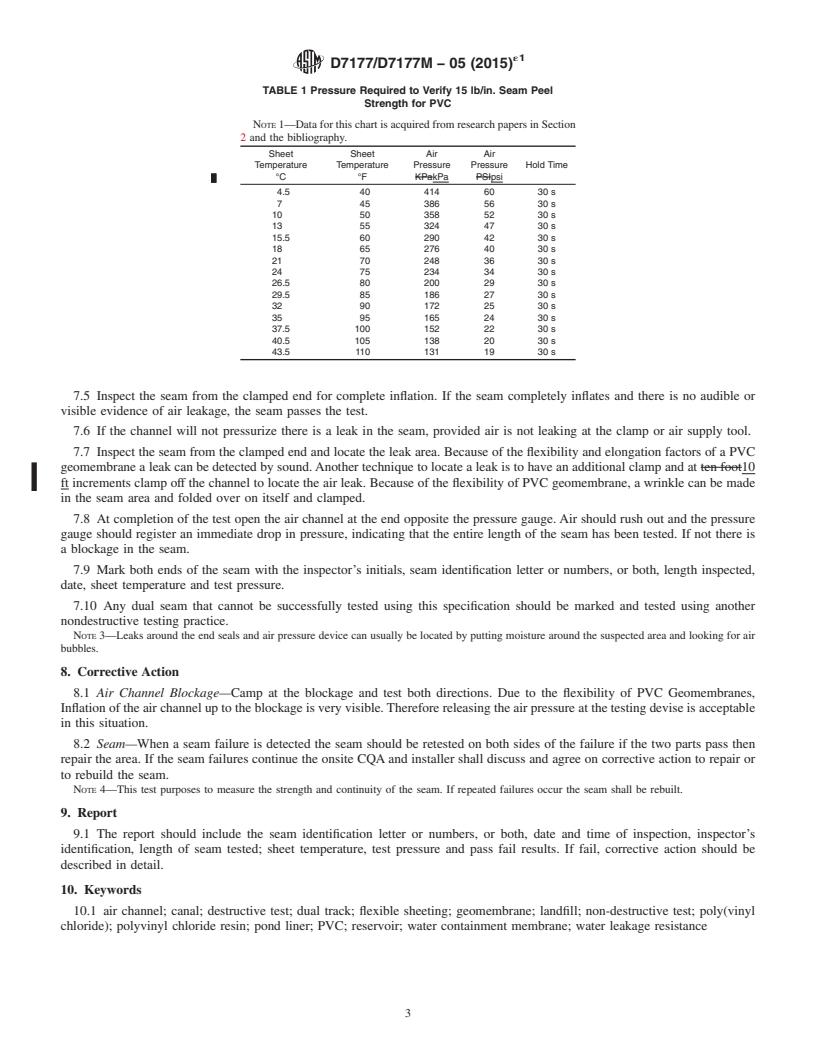 REDLINE ASTM D7177/D7177M-05(2015)e1 - Standard Specification for Air Channel Evaluation of Polyvinyl Chloride (PVC) Dual Track  Seamed Geomembranes