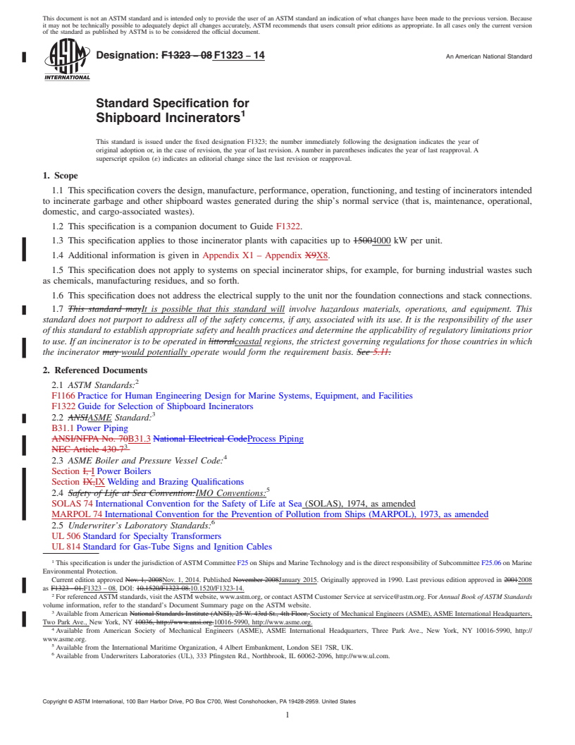 REDLINE ASTM F1323-14 - Standard Specification for  Shipboard Incinerators