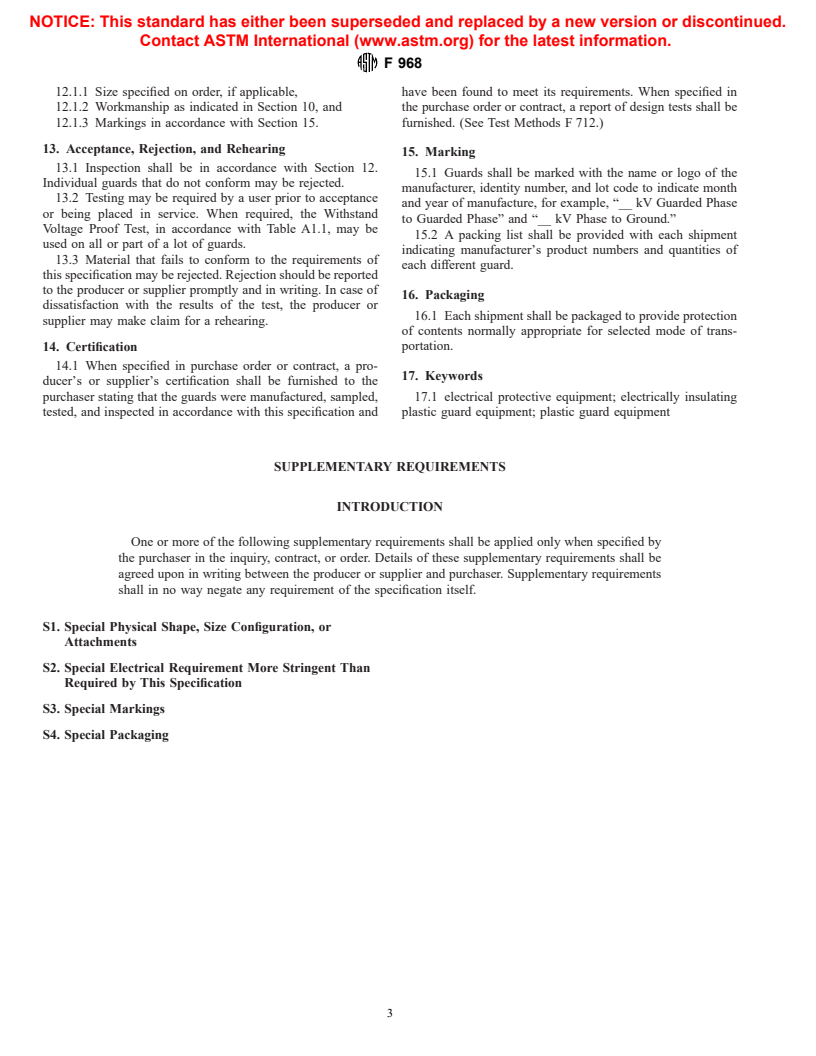 ASTM F968-93(1998) - Standard Specification for Electrically Insulating Plastic Guard Equipment for Protection of Workers